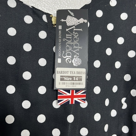 New Lady Vintage Bardot Black White Polka Dot Tea Dress Women Size 14 - Picture 2 of 5